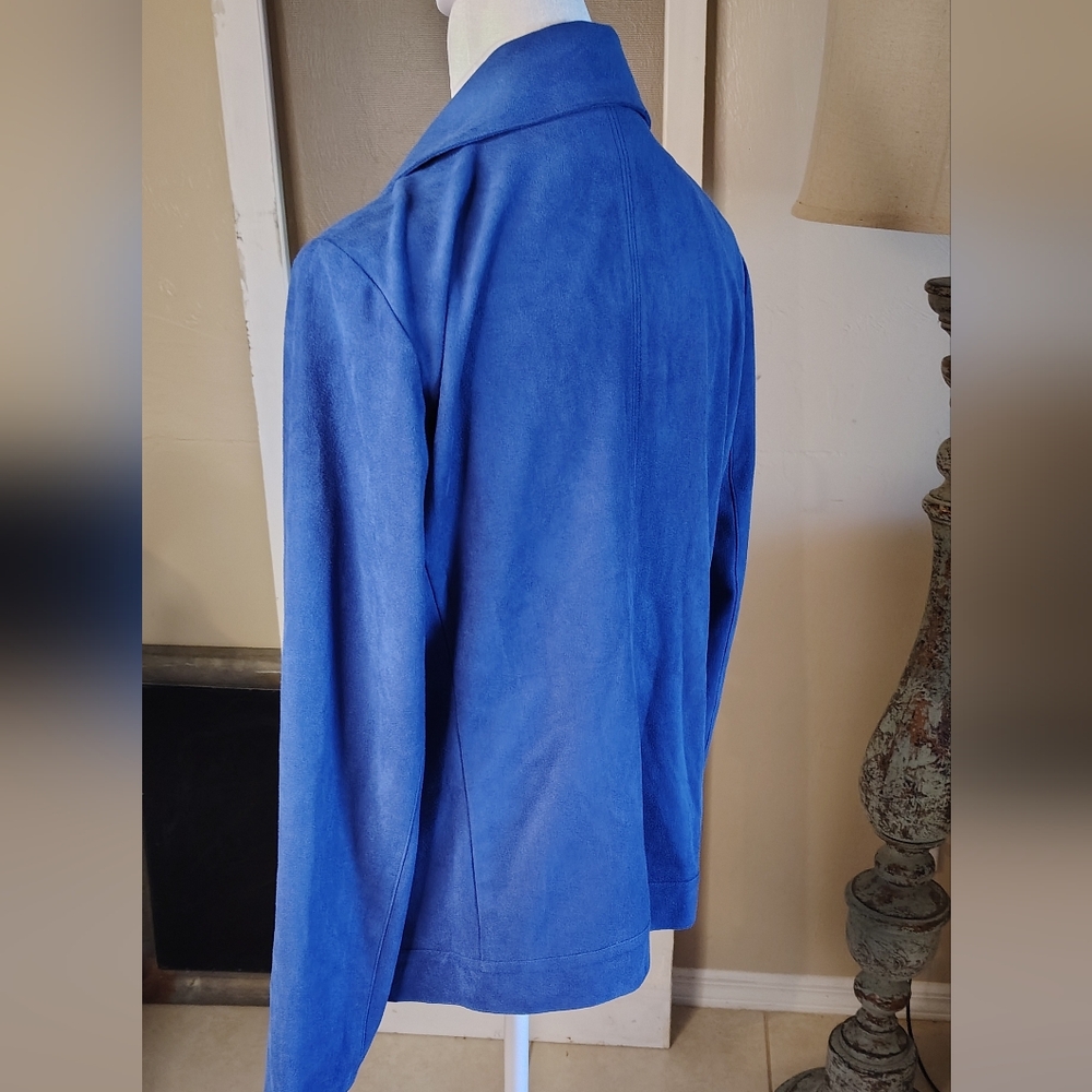 Blue Faux Suede Chico's Women's Moto Style Jacket - Picture 5 of 8